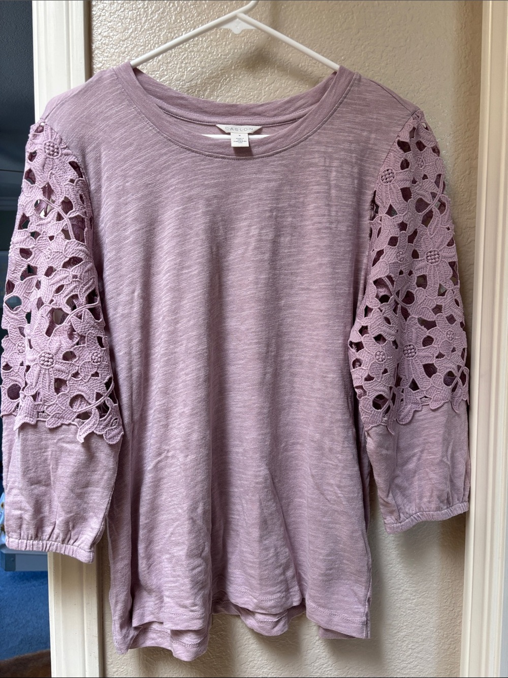 Caslon Lilac Crochet-Sleeve Pullover Top
